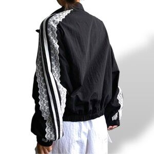 Black Sporty Lace Trim Women's Casual Jacket